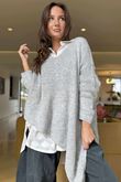Made in Italy Big Softie Super Slant Knit Top Light Grey Marl